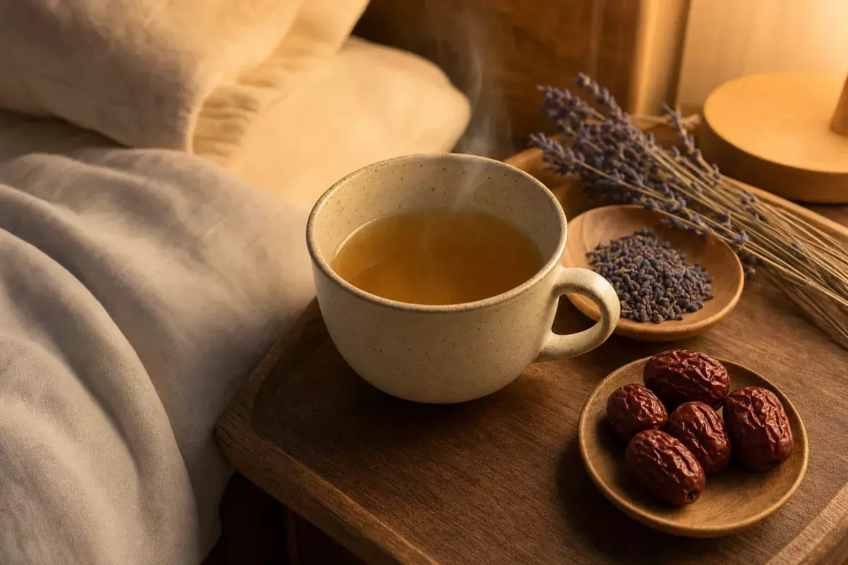 睡前安神茶與乾燥薰衣草紅棗