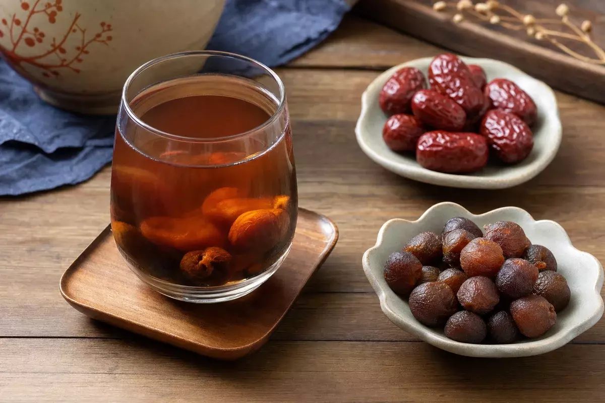 桂圓紅棗茶：桂圓（龍眼乾）與紅棗一起熬煮的溫補茶飲